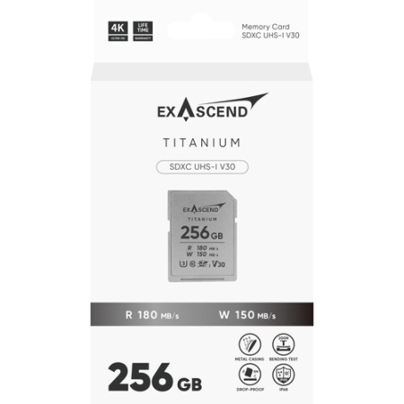Exascend EX256GSDU1-M Titanium - karta pamięci, 256GB, SDXC (UHS-I, V30, U3, C10, R180/W150)